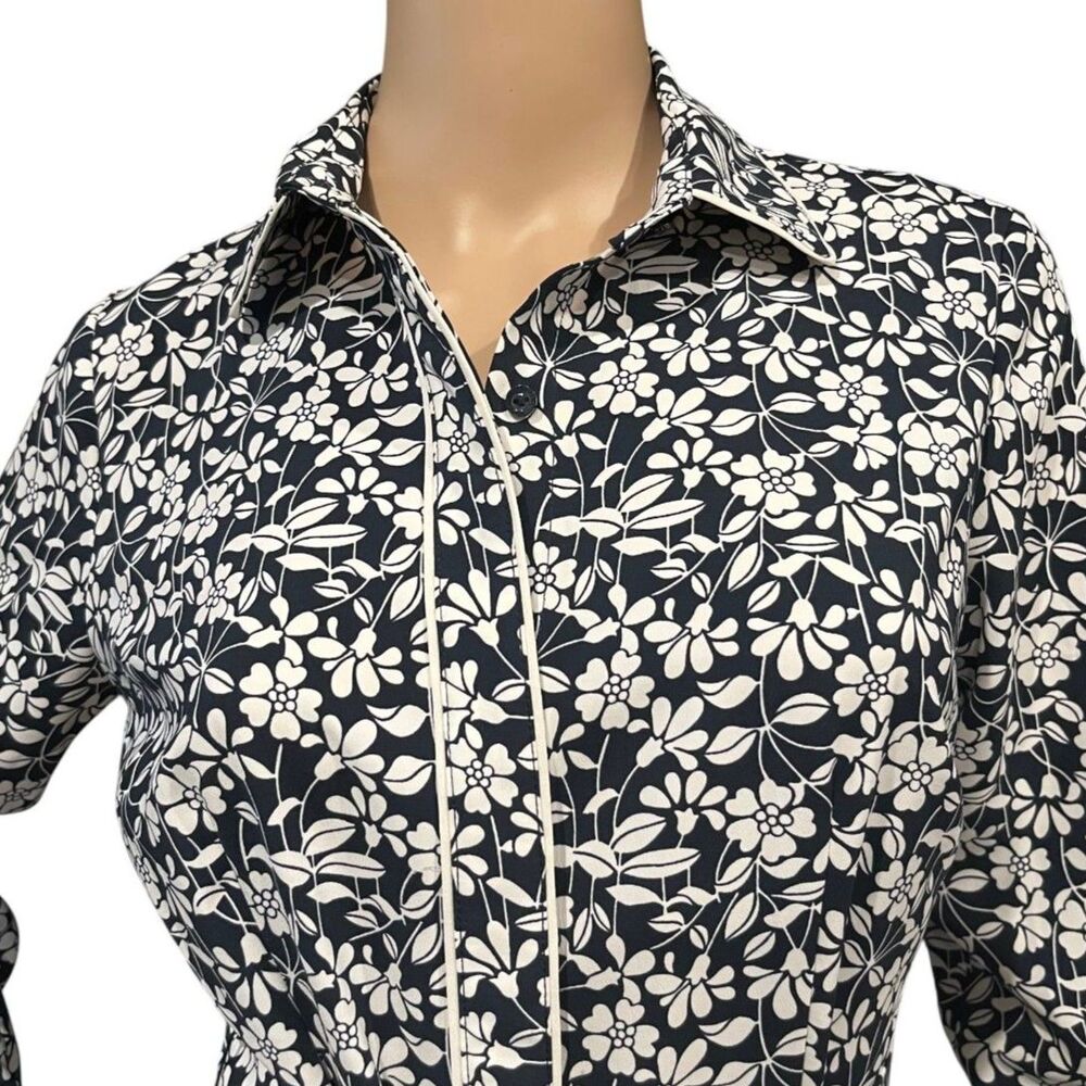 BROOKS BROTHERS Long Sleeve Black & White Floral Print Belted Shirt Dress Sz 2 - Picture 4 of 8